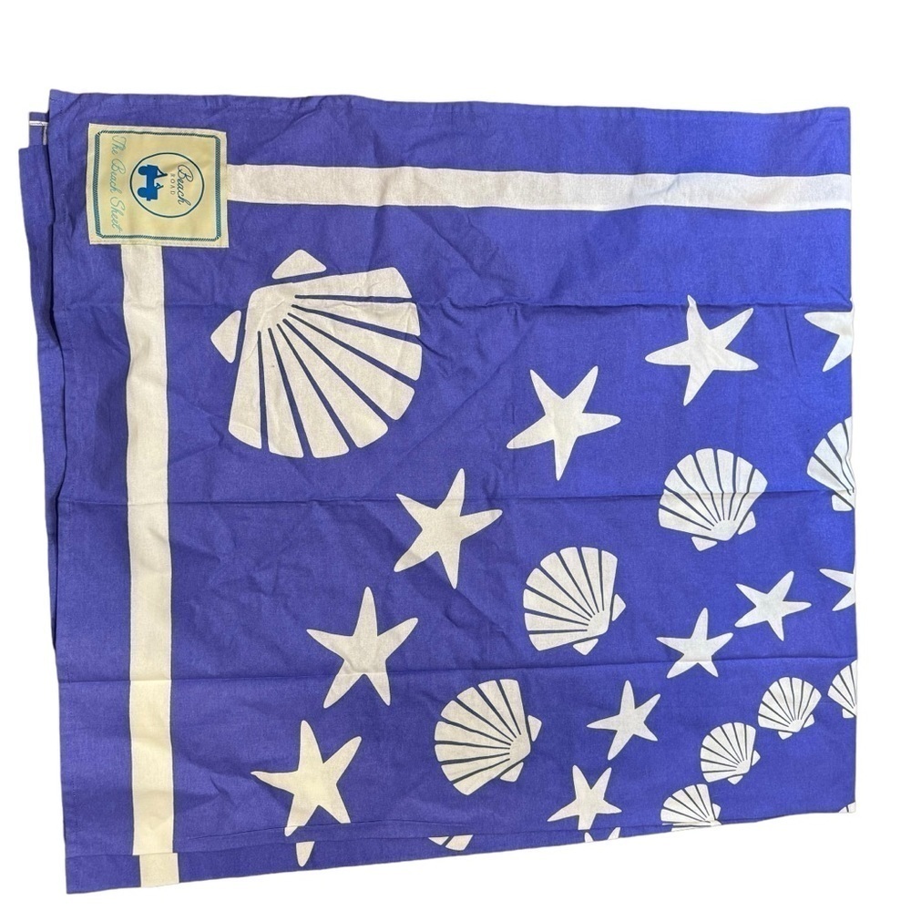 New Beach Road the Blanket Sheet Seashells Starfish Purple White 6’x6’